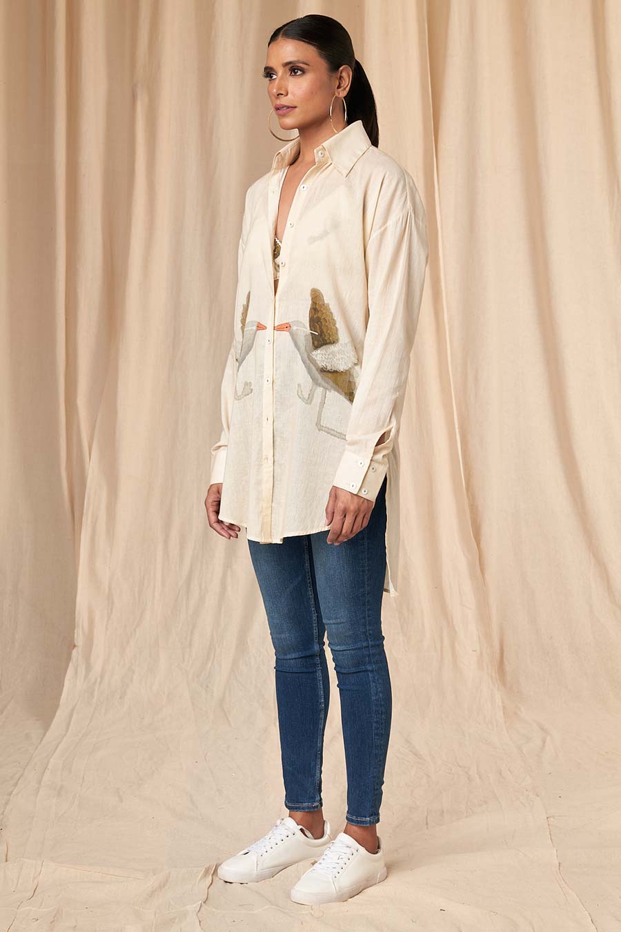 Ivory Gold Finch High-Low Shirt
