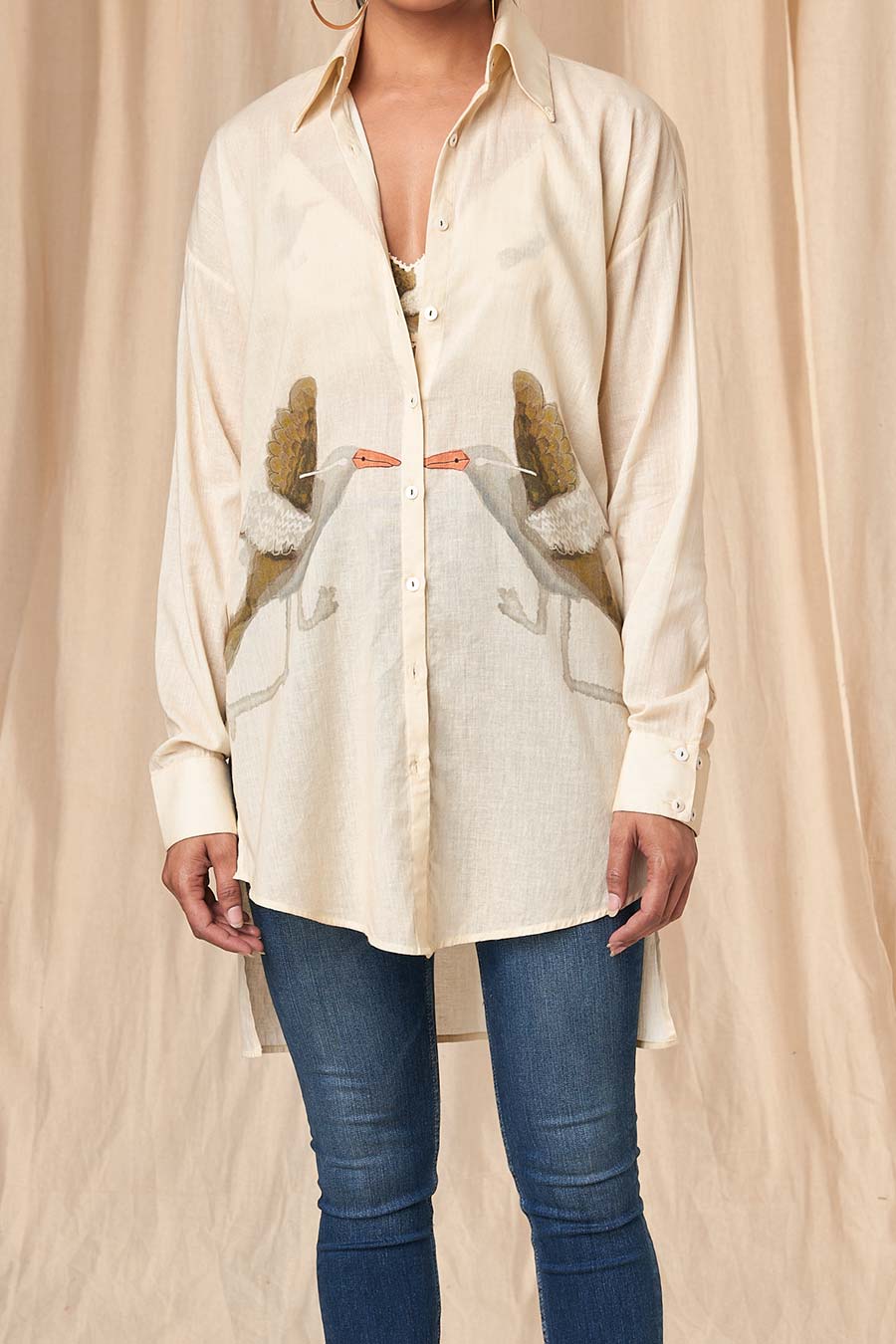Ivory Gold Finch Shirt And Bralette