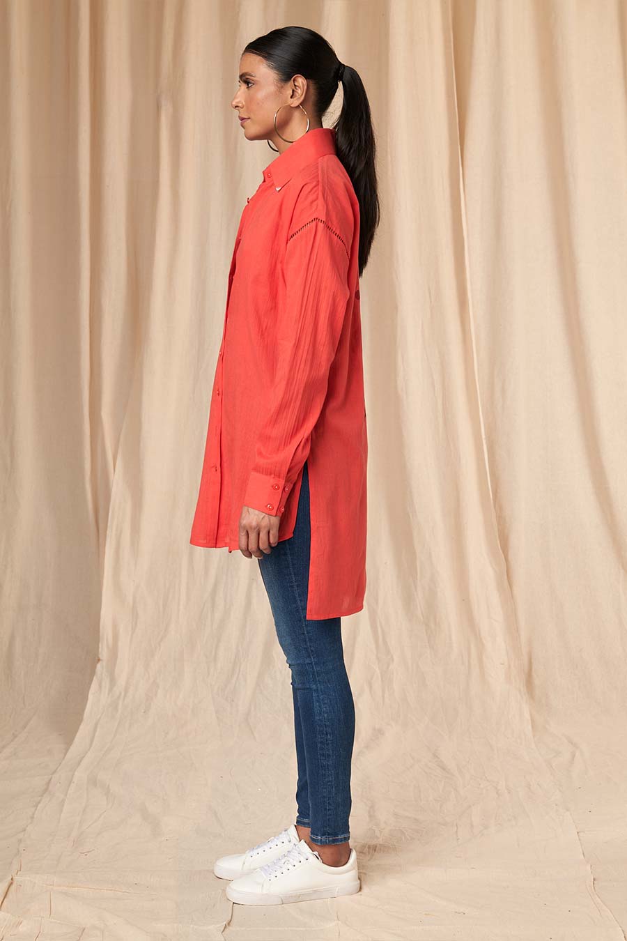 Red Slogan High-Low Shirt