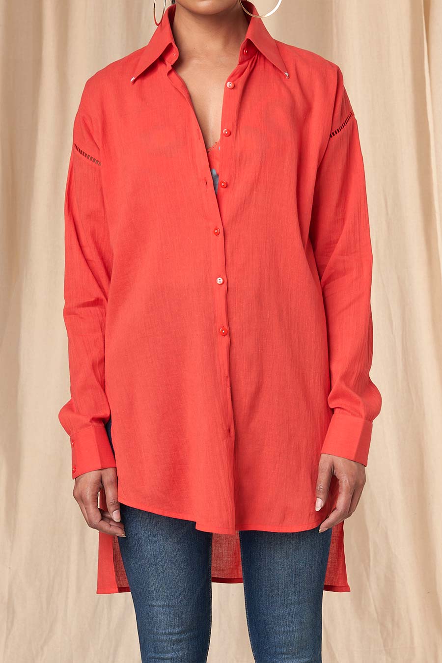 Red Slogan High-Low Shirt