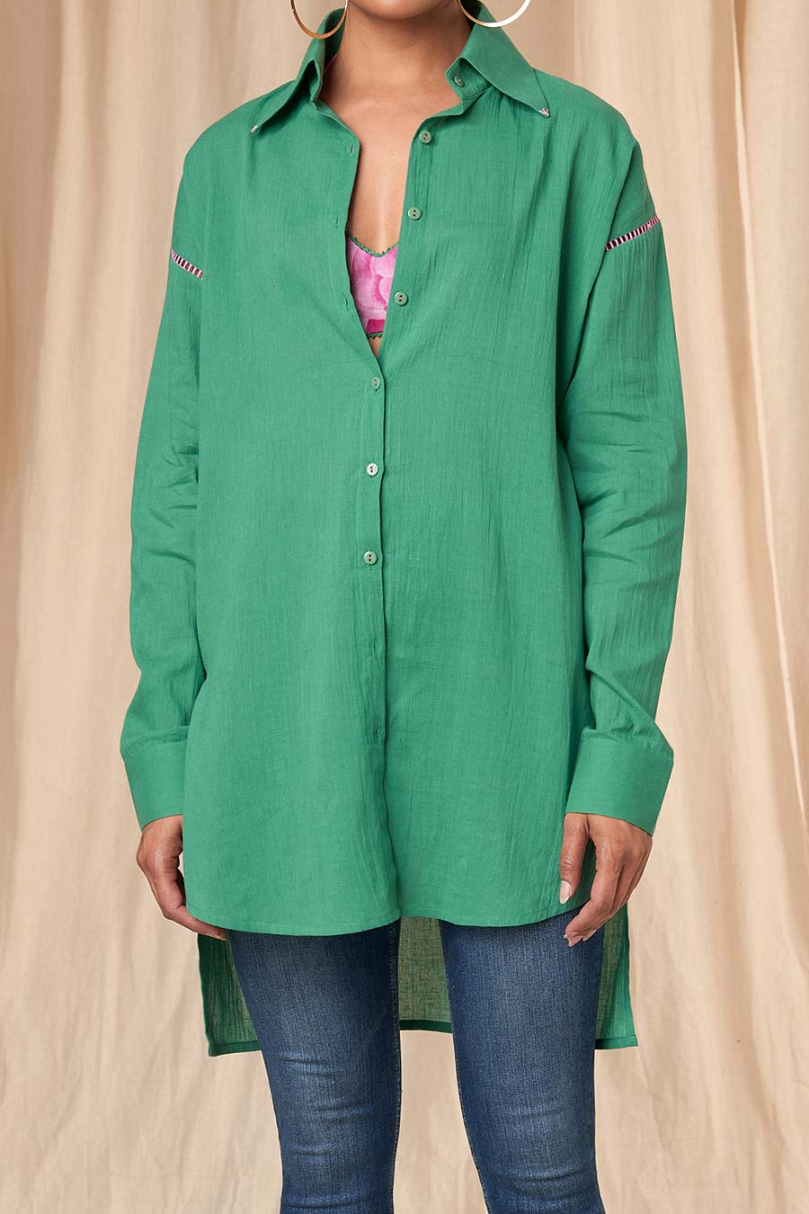 Green Slogan High-Low Shirt
