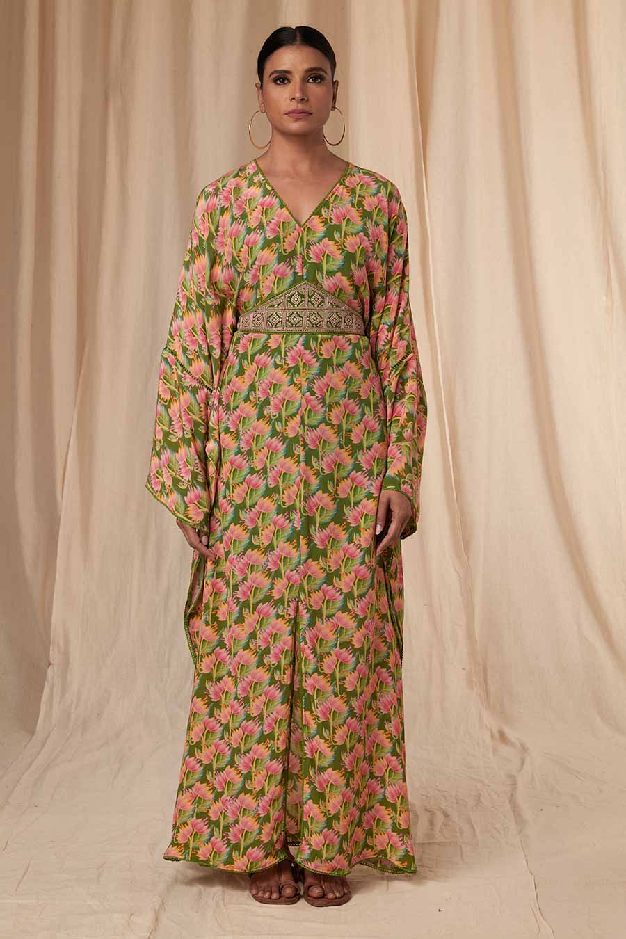 Sap Green Little Graden Kaftan Dress With Belt