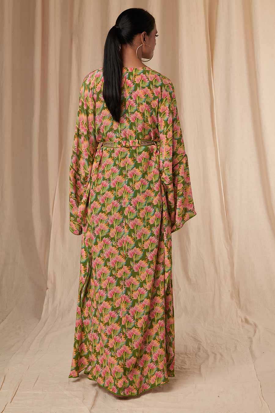 Sap Green Little Graden Kaftan Dress With Belt