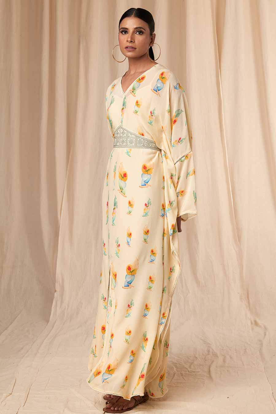 Ivory Rock N Roll Kaftan Dress With Belt