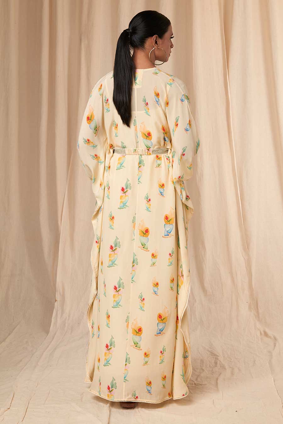 Ivory Rock N Roll Kaftan Dress With Belt