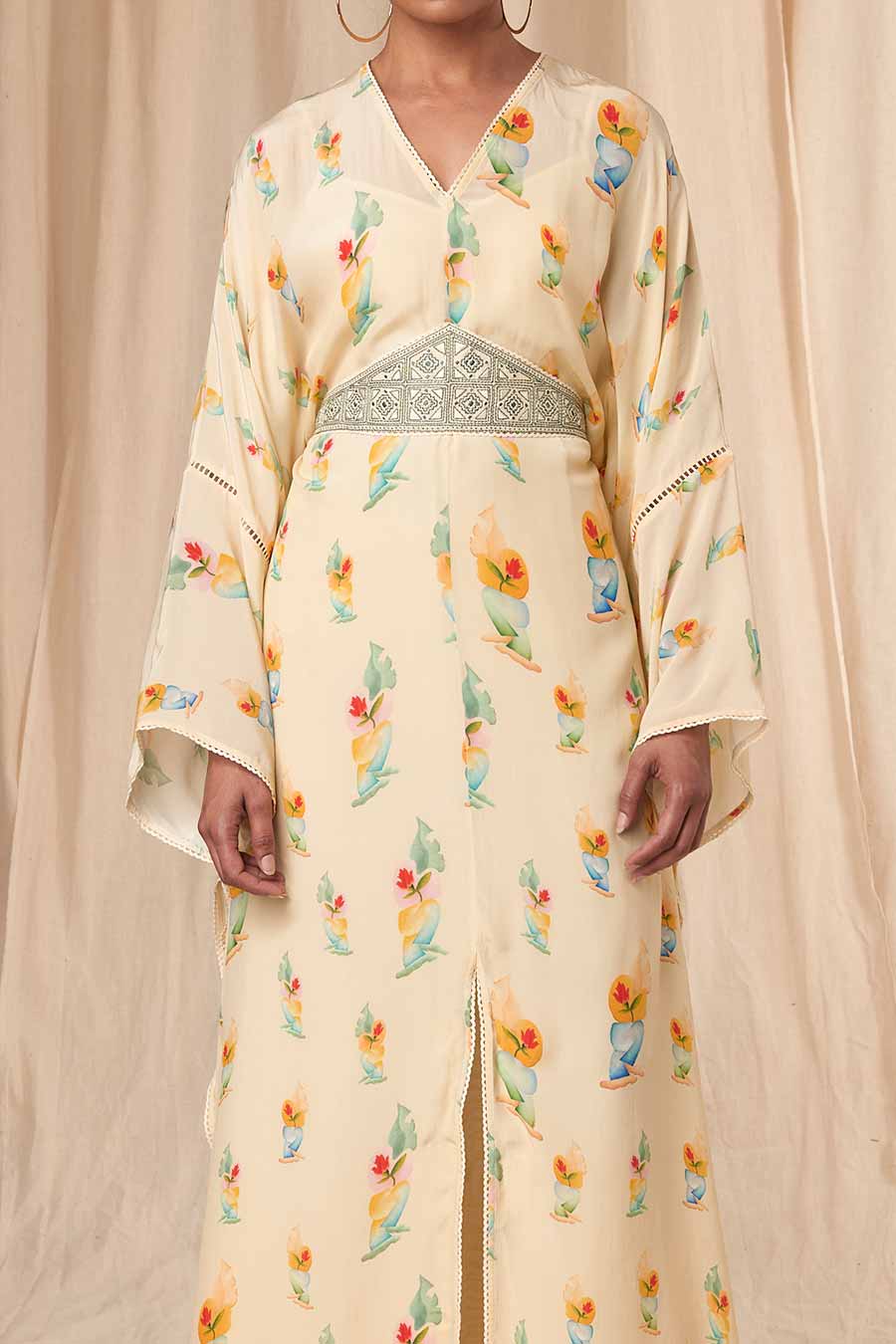 Ivory Rock N Roll Kaftan Dress With Belt