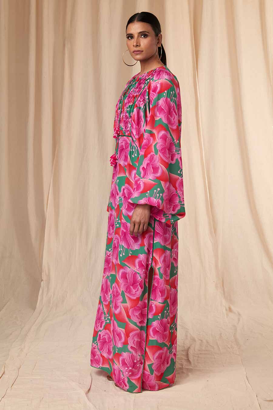 Pink-Green Bloomerang Smocked Kaftan Dress