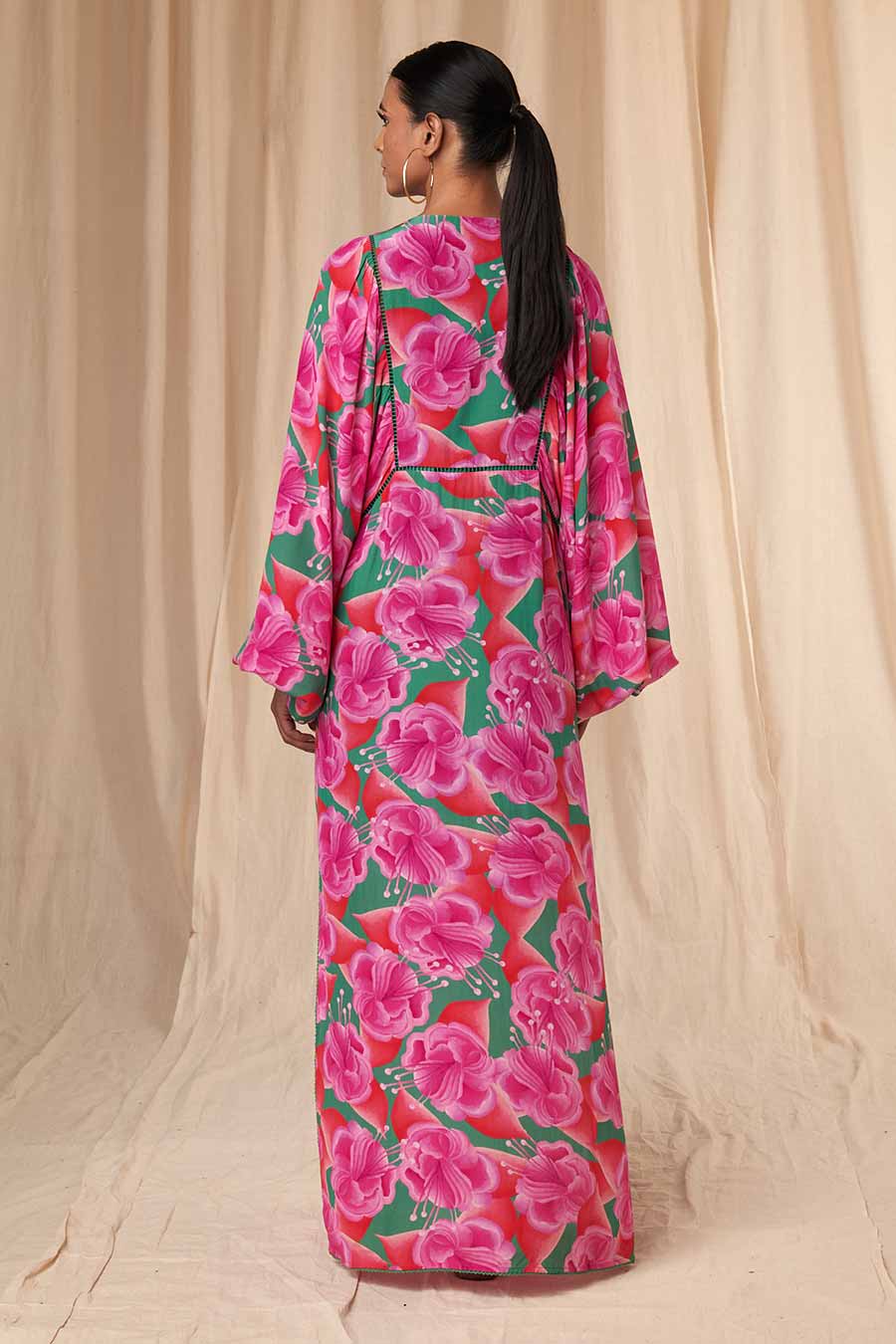 Pink-Green Bloomerang Smocked Kaftan Dress