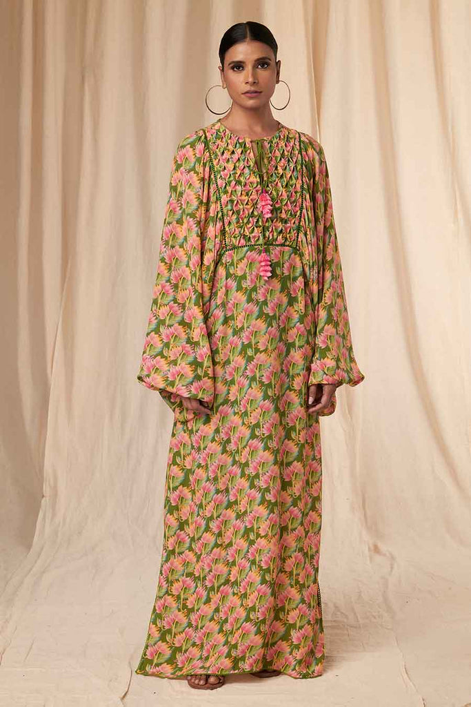 Shop Sap Green Little Graden Smocked Kaftan Dress by MASABA at House of  Designers – HOUSE OF DESIGNERS