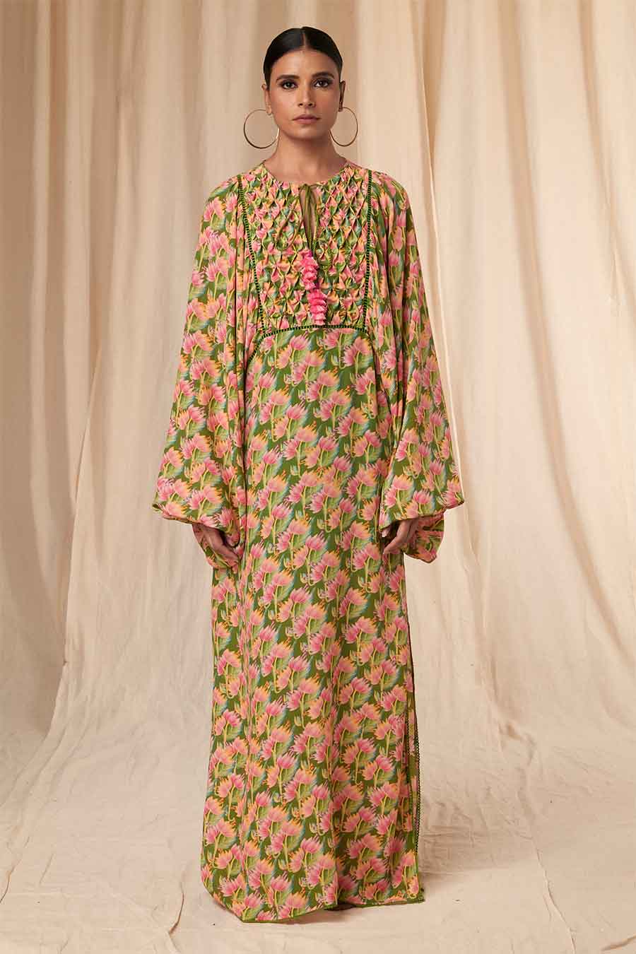 Sap Green Little Graden Smocked Kaftan Dress