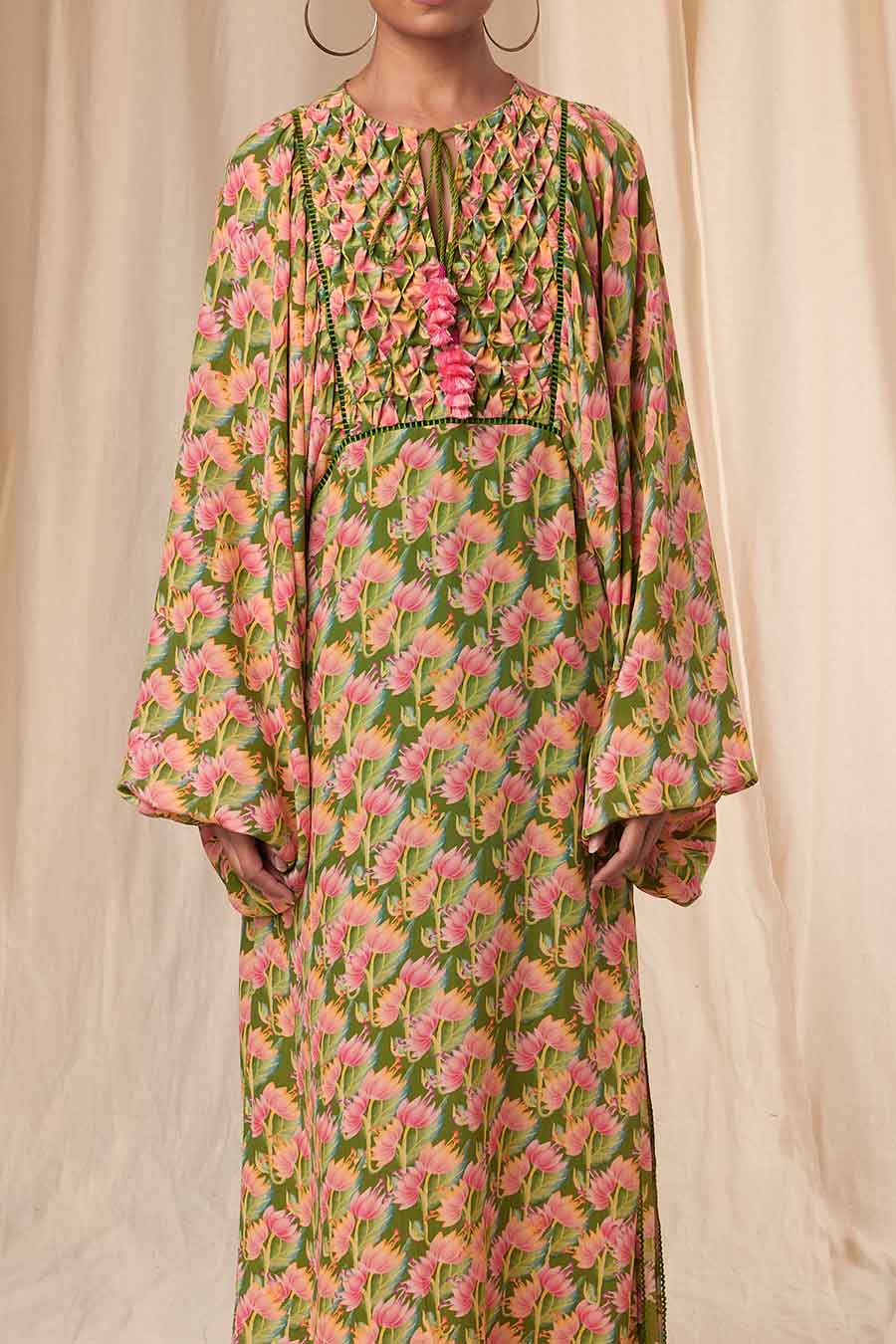 Sap Green Little Graden Smocked Kaftan Dress