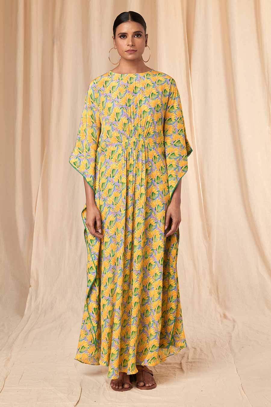 Lilac & Yellow Little Garden Circular Kaftan Dress