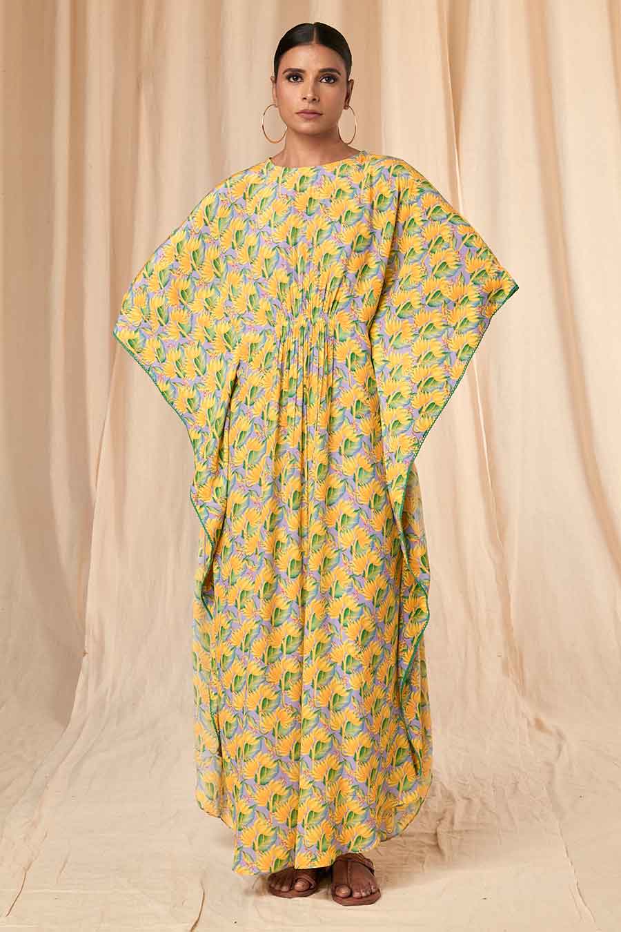 Lilac & Yellow Little Garden Circular Kaftan Dress