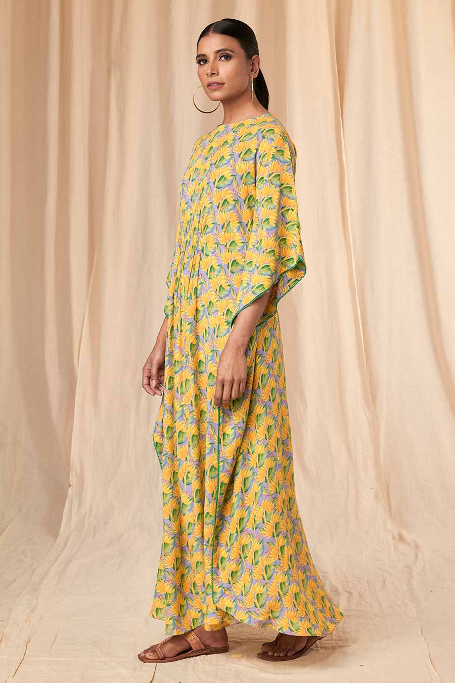 Lilac & Yellow Little Garden Circular Kaftan Dress