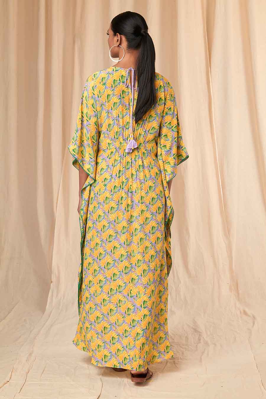 Lilac & Yellow Little Garden Circular Kaftan Dress