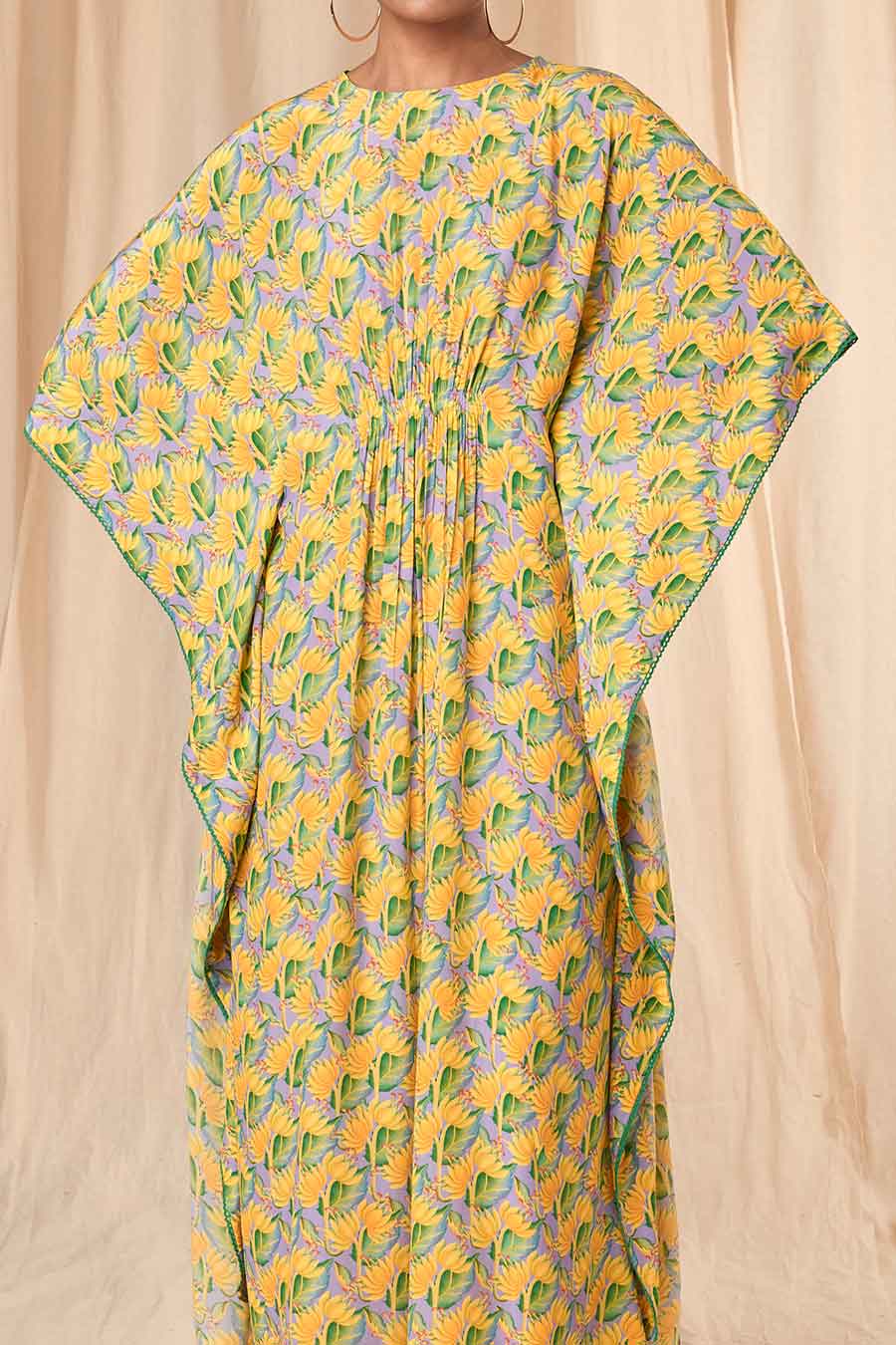 Lilac & Yellow Little Garden Circular Kaftan Dress