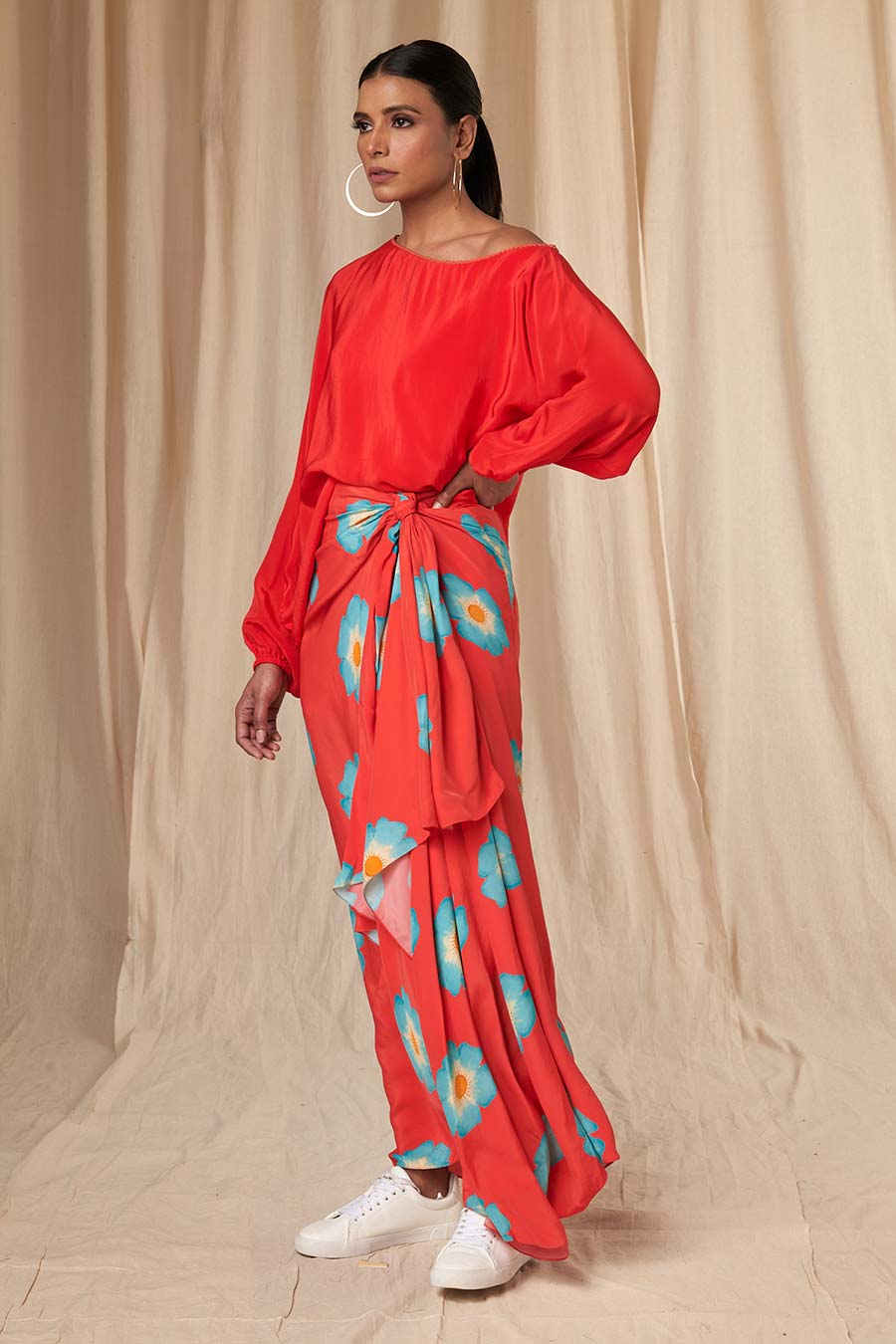 Red Poncho & Crazy Daizy Drape Skirt Set