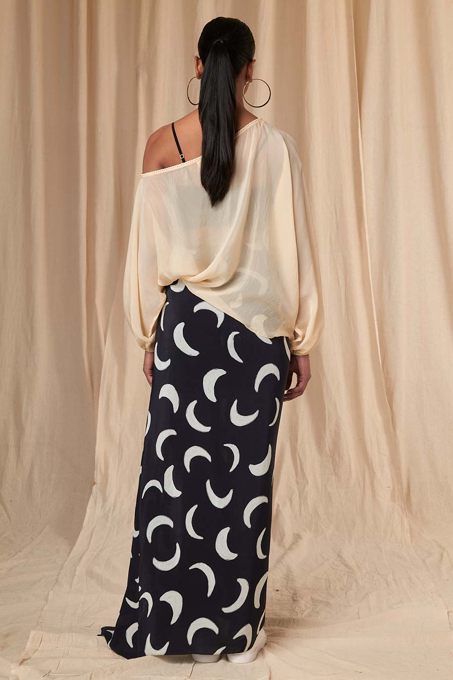 Black & Ivory Mooncrest Poncho & Drape Skirt Set