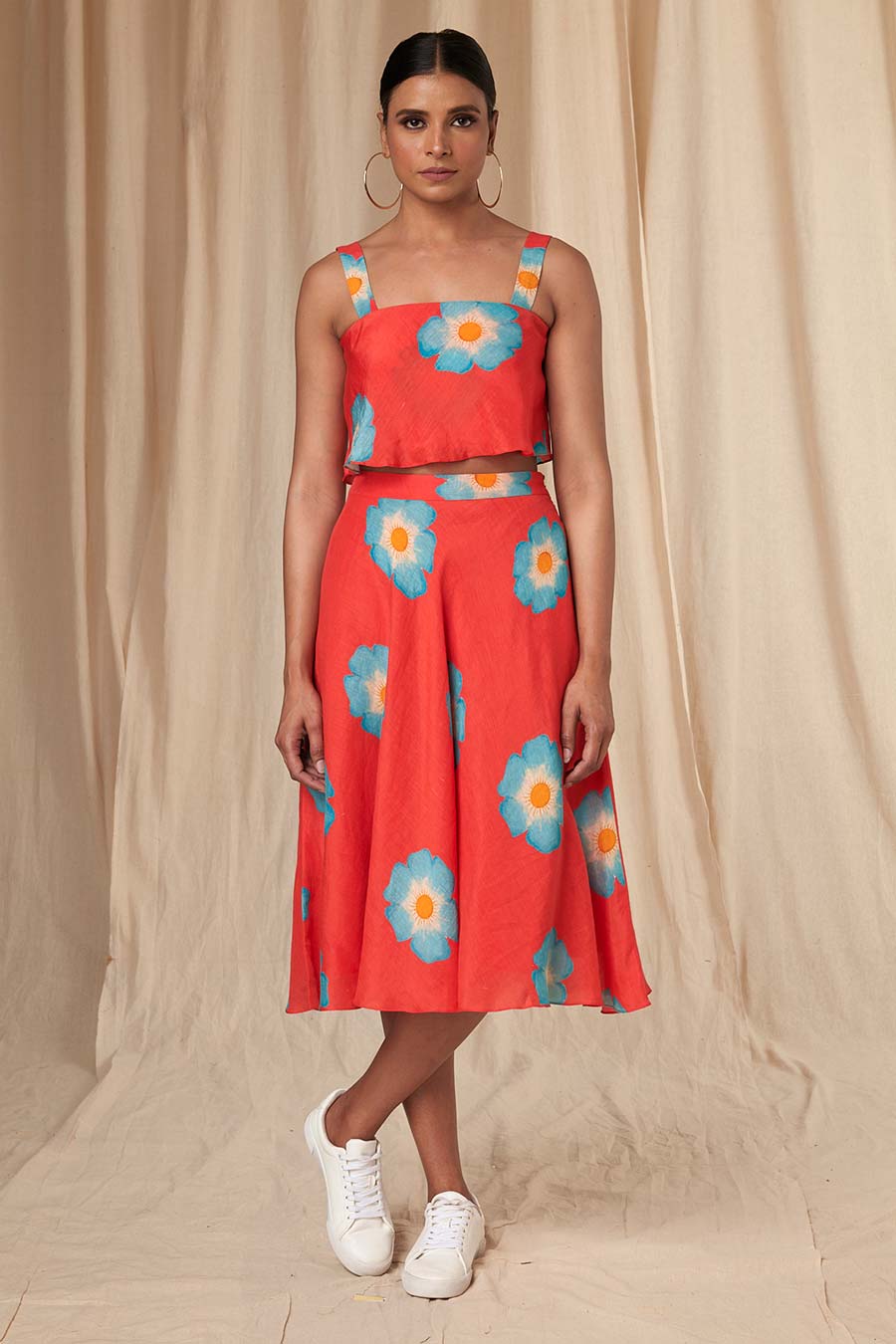 Red Crazy Daizy Crop Top & Skirt Set