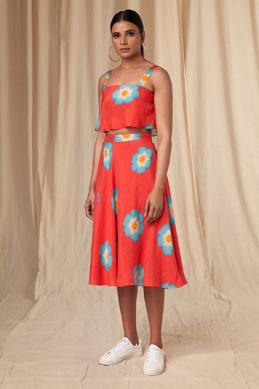 Red Crazy Daizy Crop Top & Skirt Set