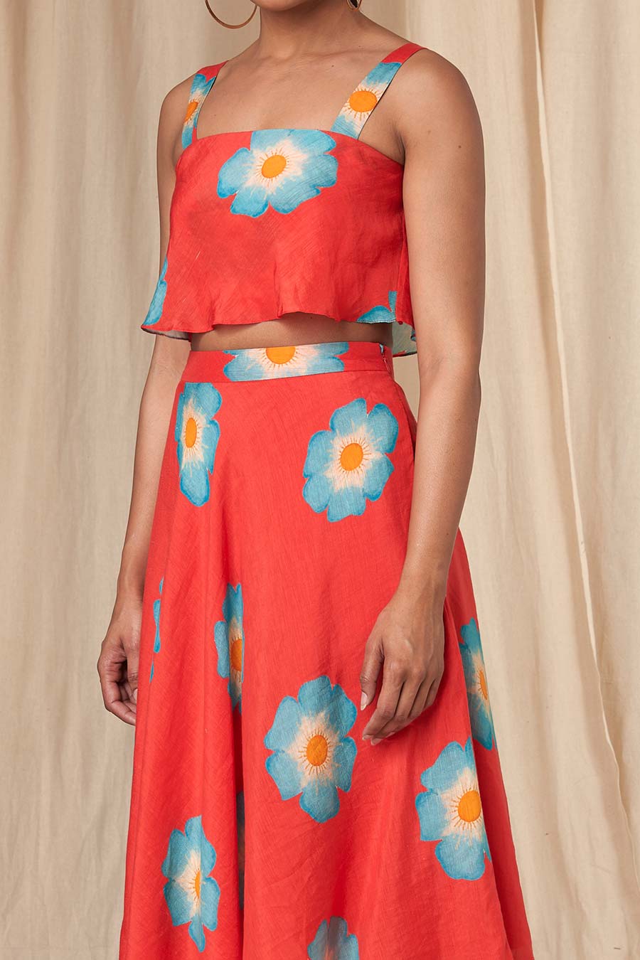 Red Crazy Daizy Crop Top & Skirt Set