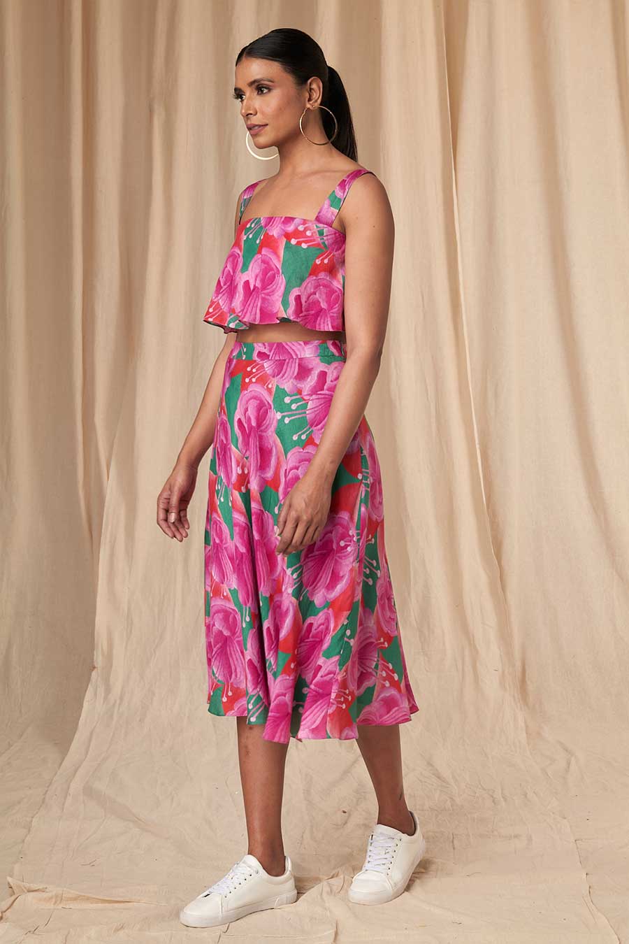 Pink-Green Bloomerang Crop Top & Skirt Set