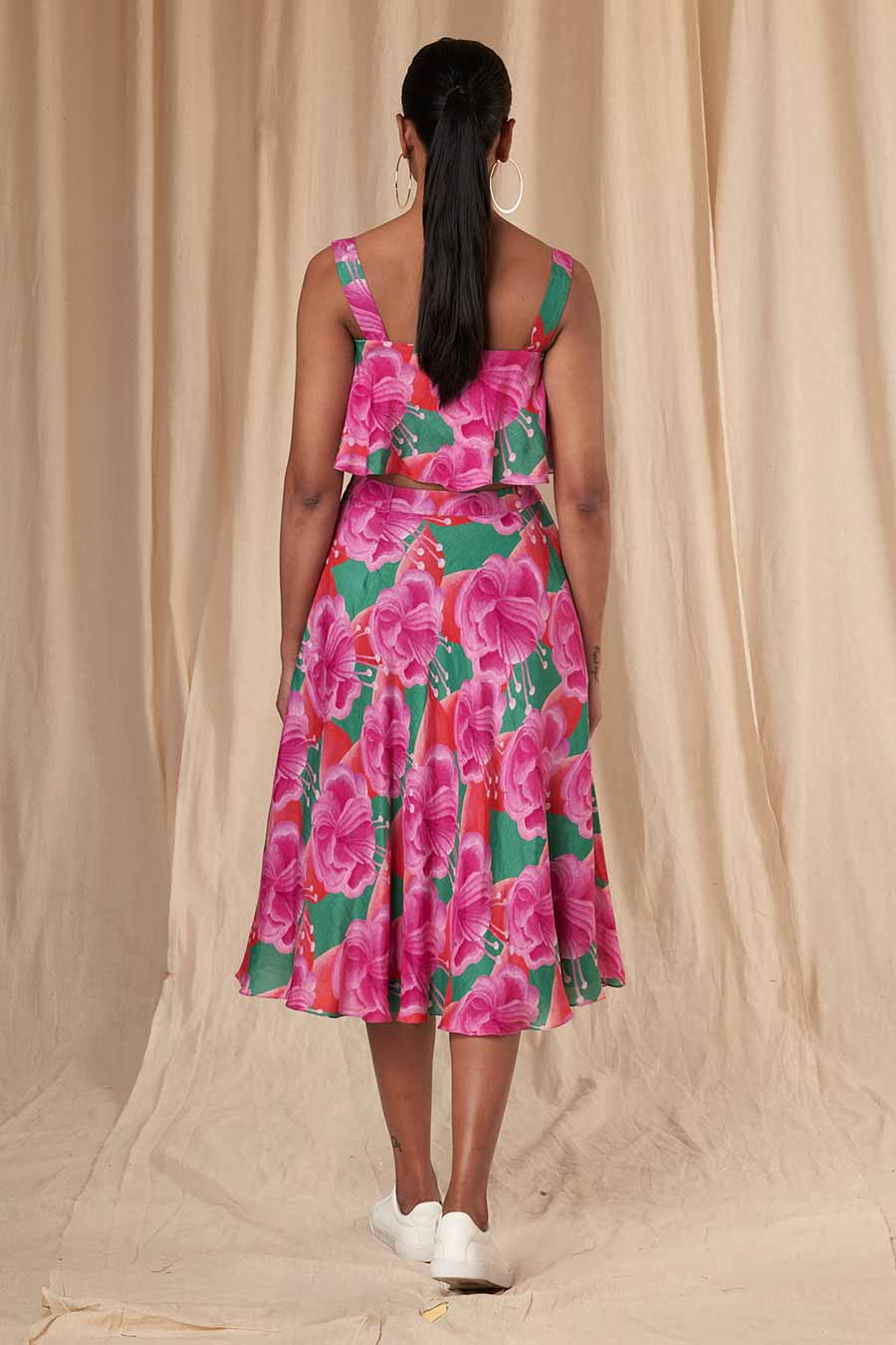 Pink-Green Bloomerang Crop Top & Skirt Set