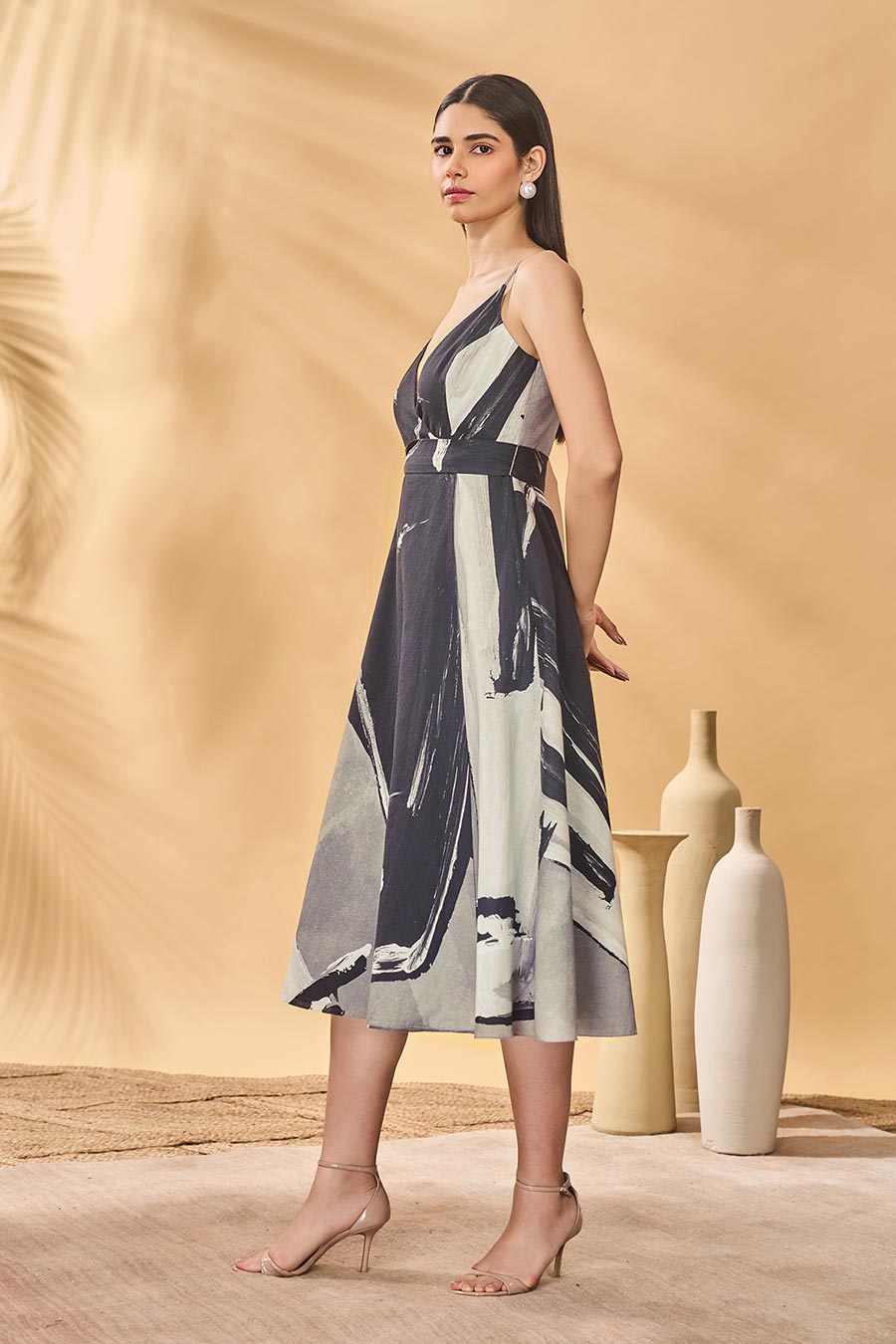 Hidden Gaze Grey Printed Wrap Dress