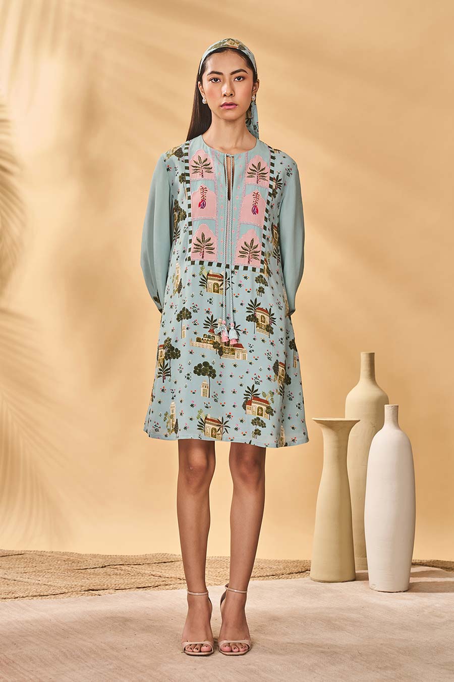 Blue Miniature Dreams Embroidered Mini Dress