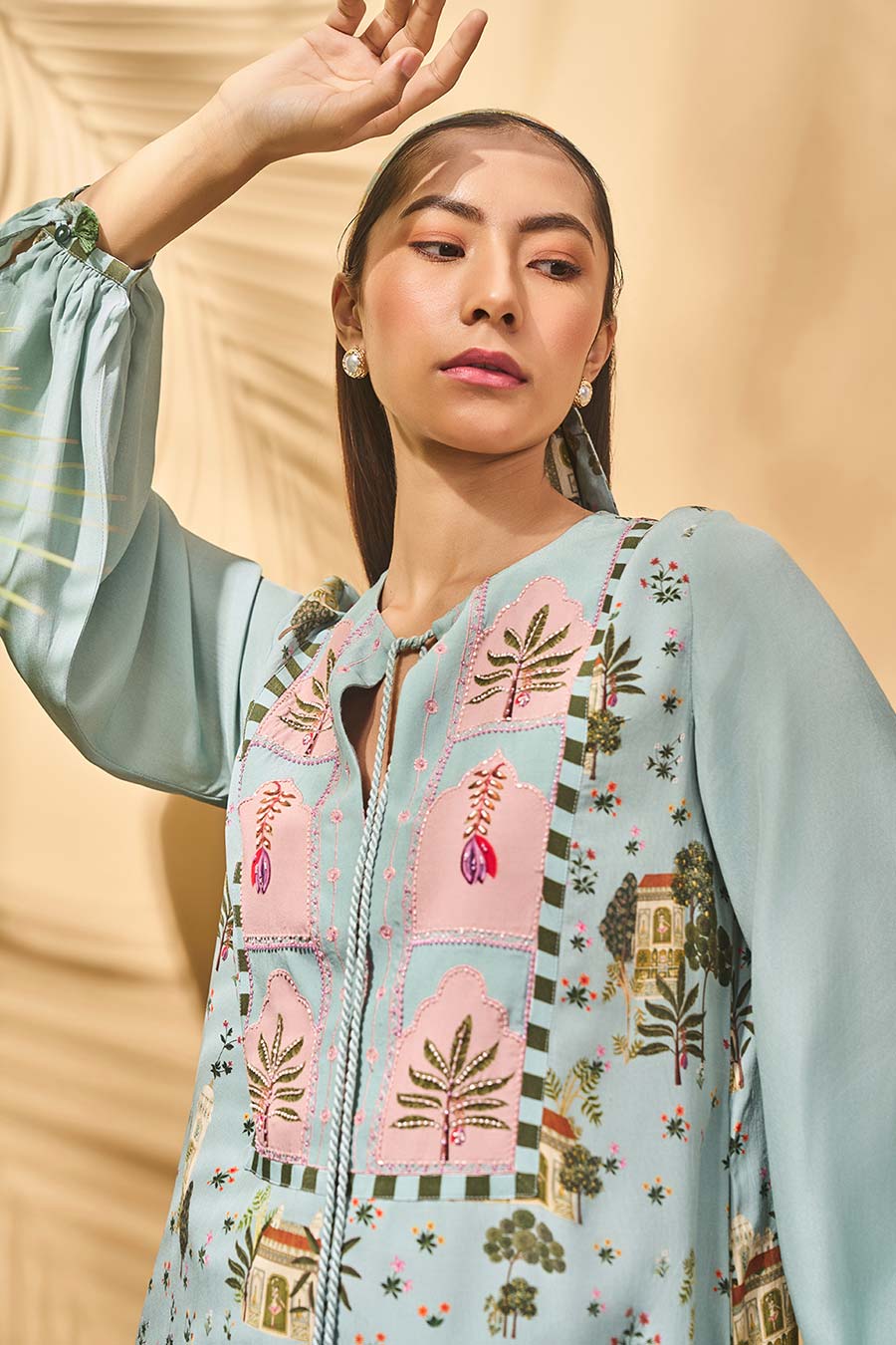 Blue Miniature Dreams Embroidered Mini Dress