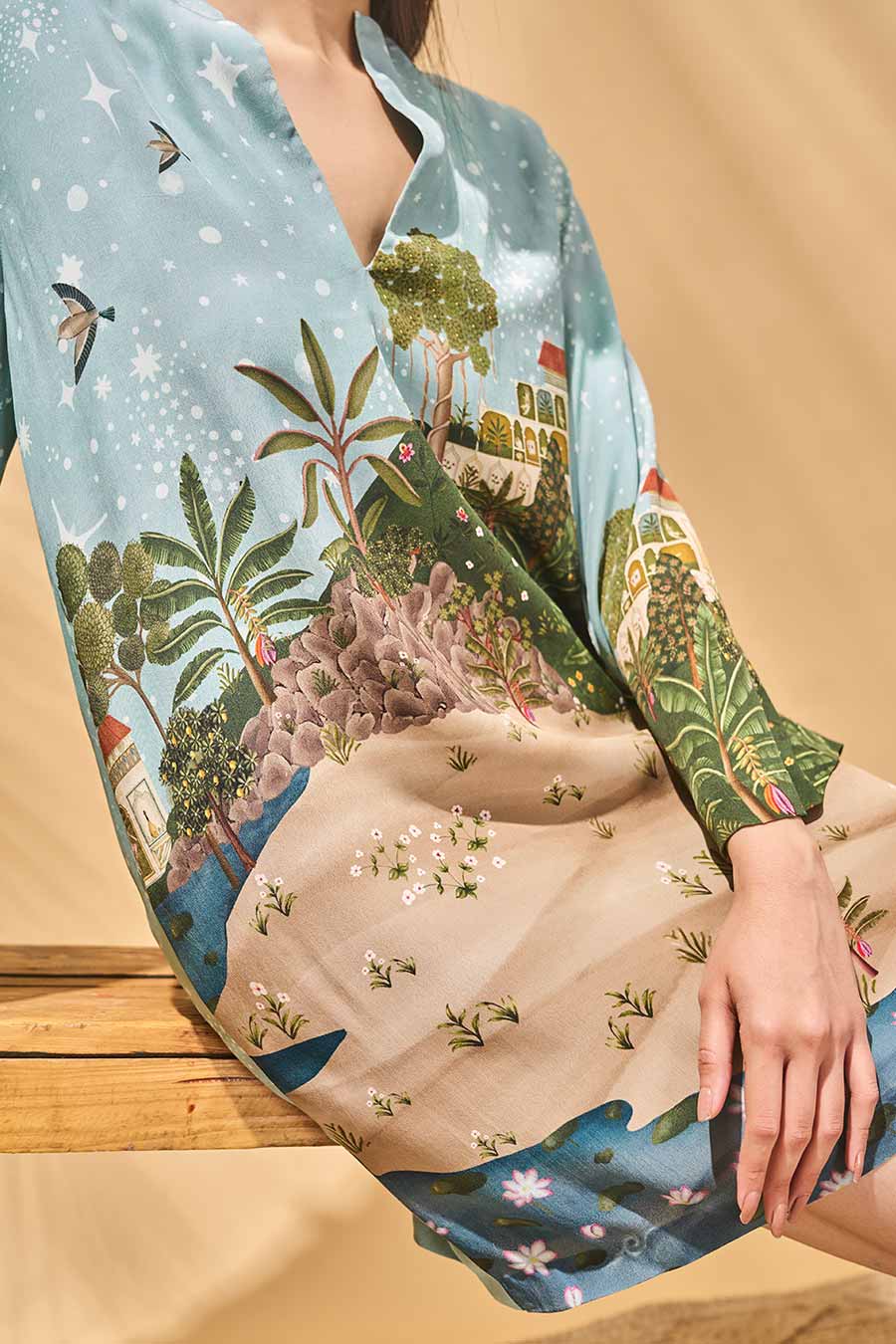 Holiday Home Blue Printed Mini Dress