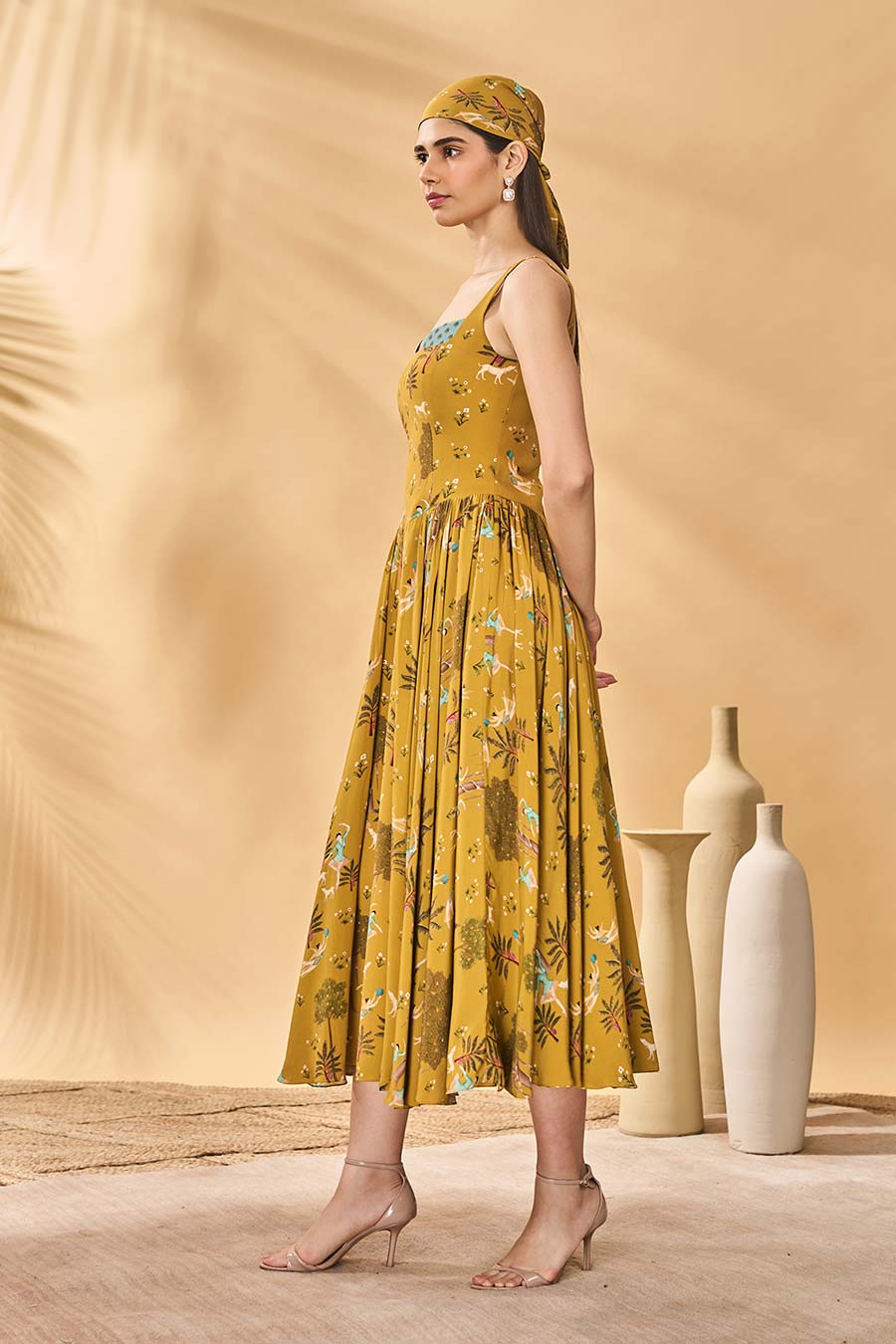 Mustard Pirouette Picnic Printed Corset Dress