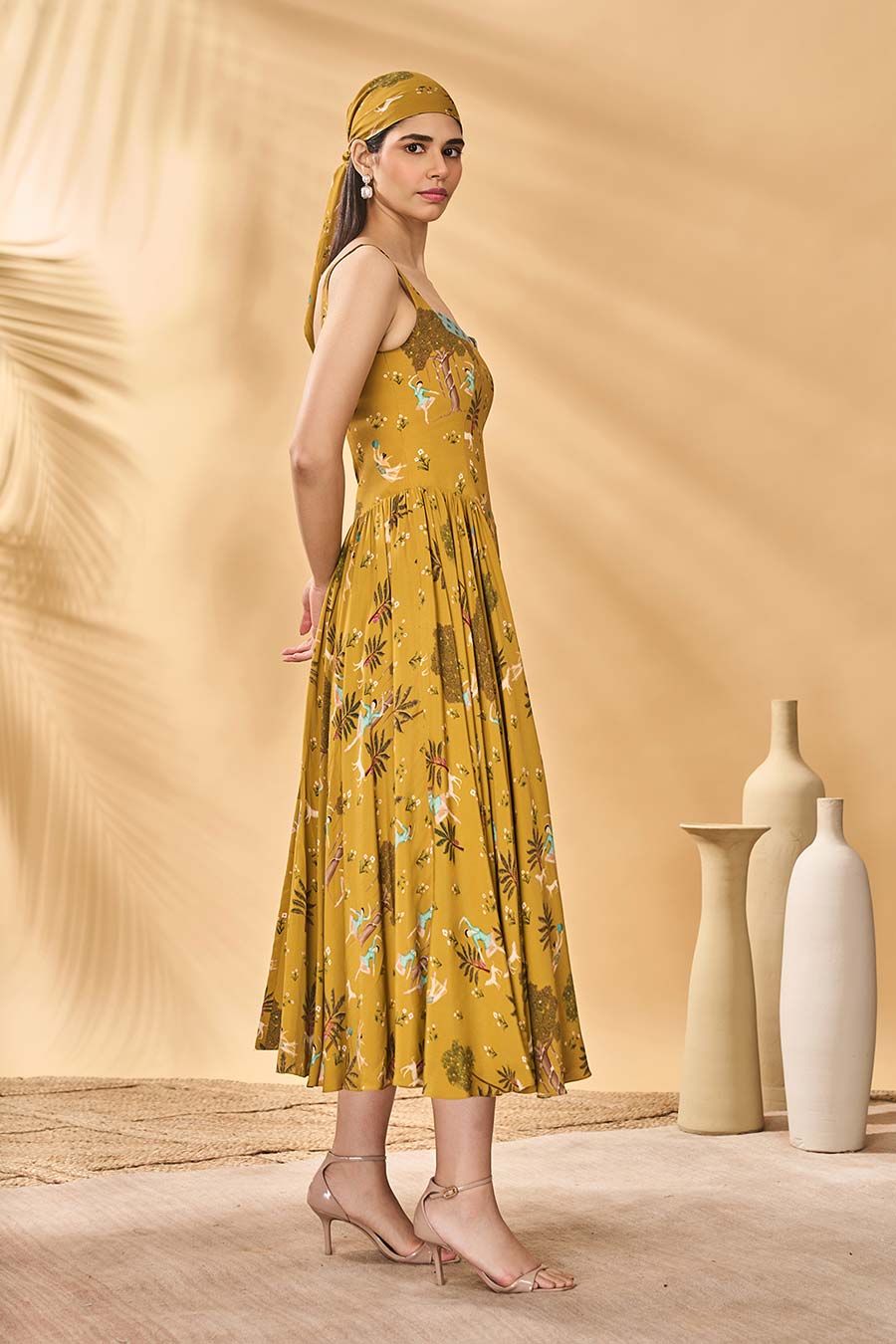 Mustard Pirouette Picnic Printed Corset Dress