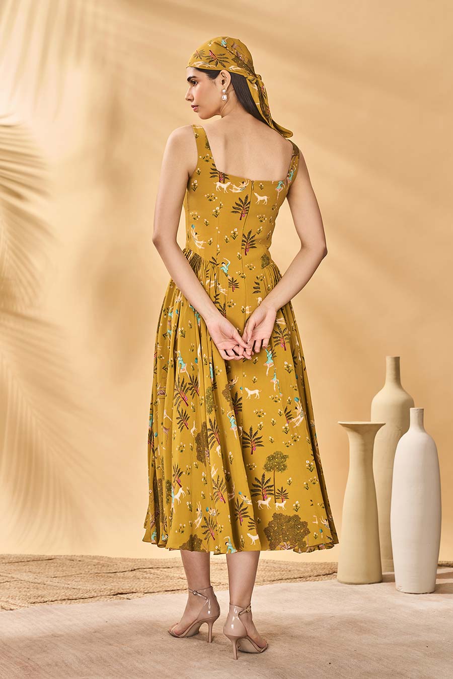 Mustard Pirouette Picnic Printed Corset Dress