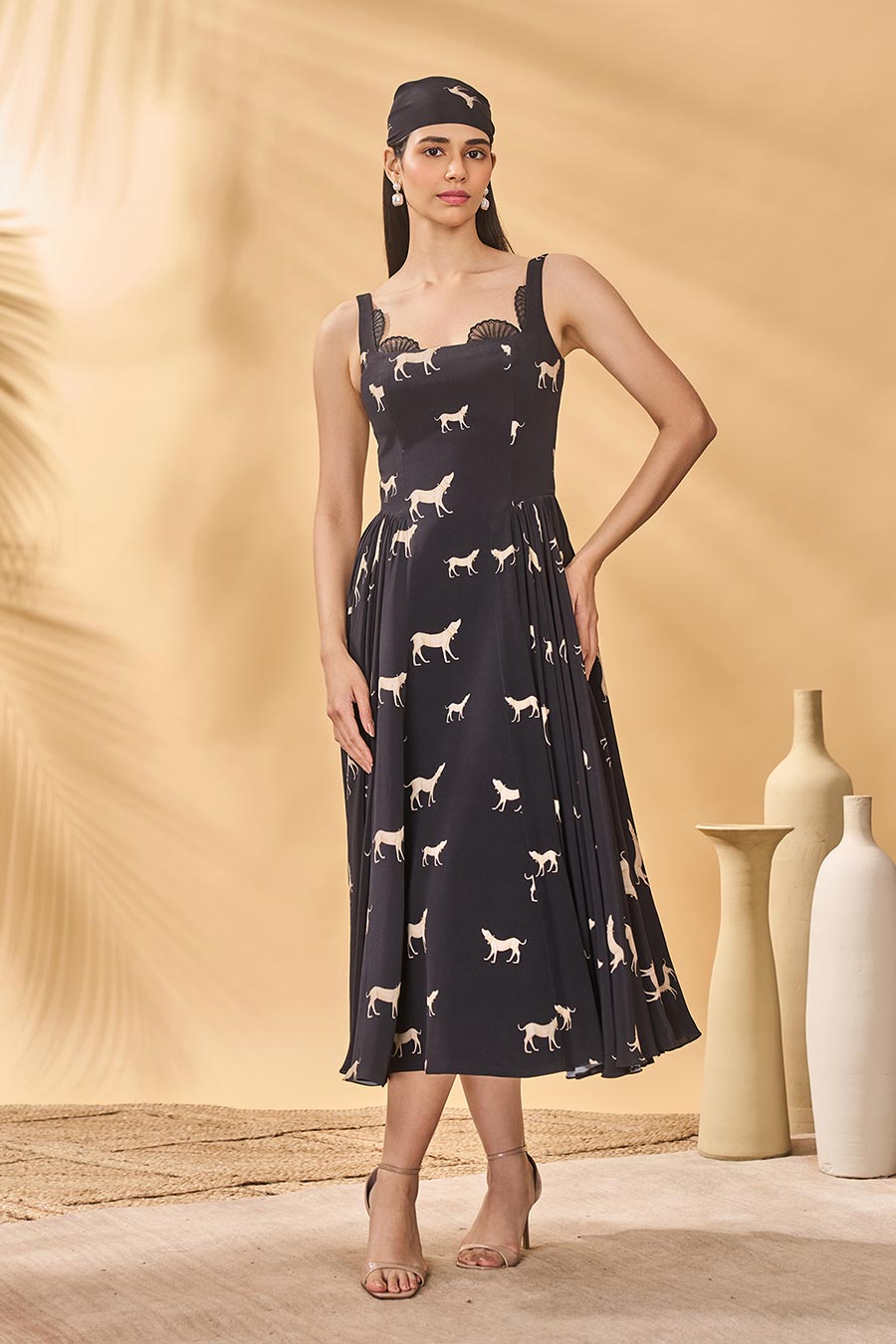 Black Woof Whimsy Printed Corset Dress