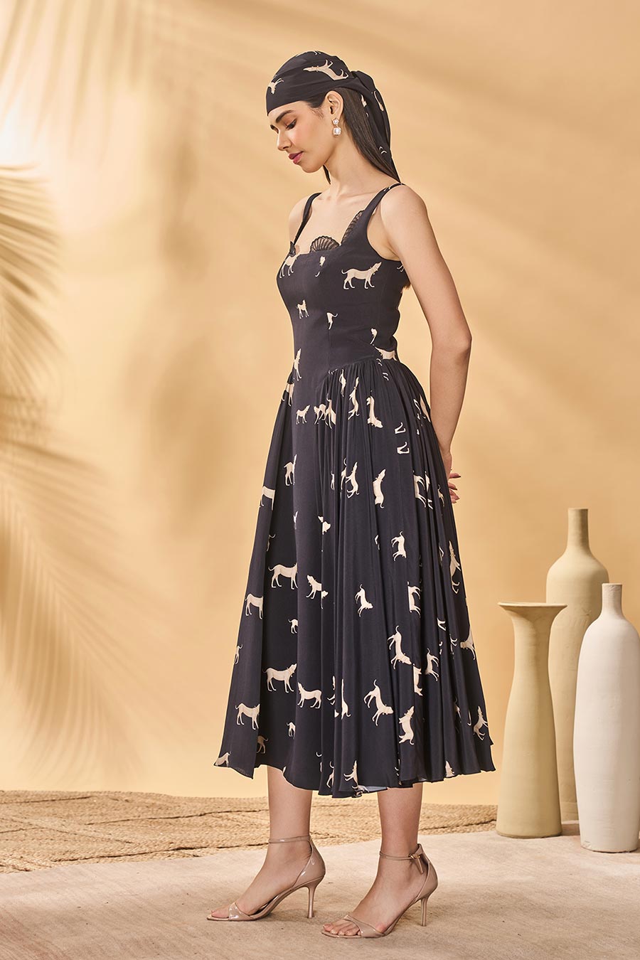 Black Woof Whimsy Printed Corset Dress