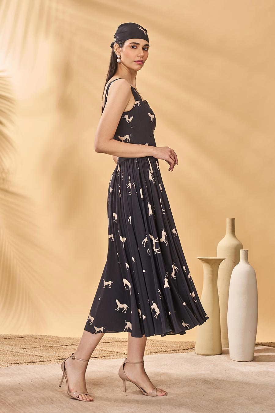 Black Woof Whimsy Printed Corset Dress