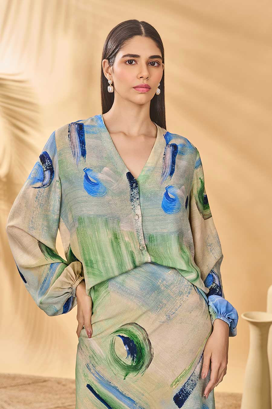 Whirl Wind Printed Bellowy Sleeve Top