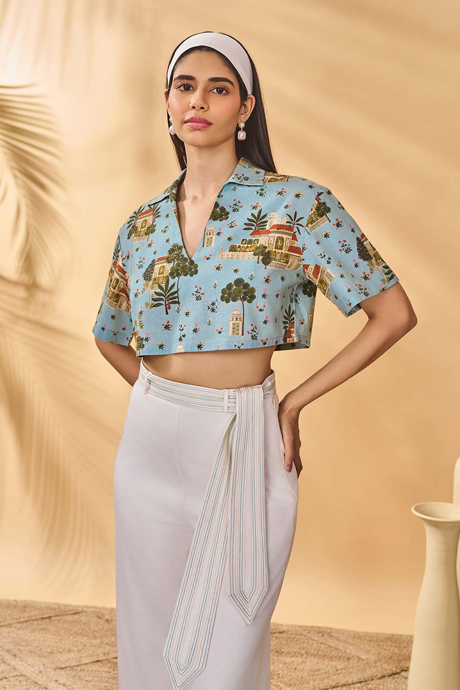 Blue Miniature Dreams Printed Crop Top