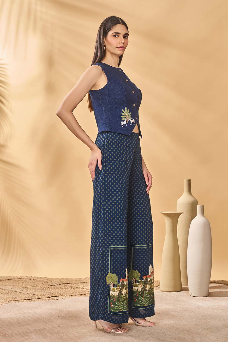 Blue Paw-Tree Denim Waistcoat & Trouser Set