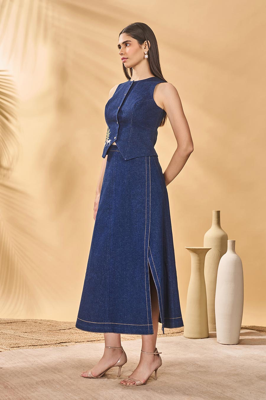 Blue Paw-Tree Denim Patchwork Co-Ord Set