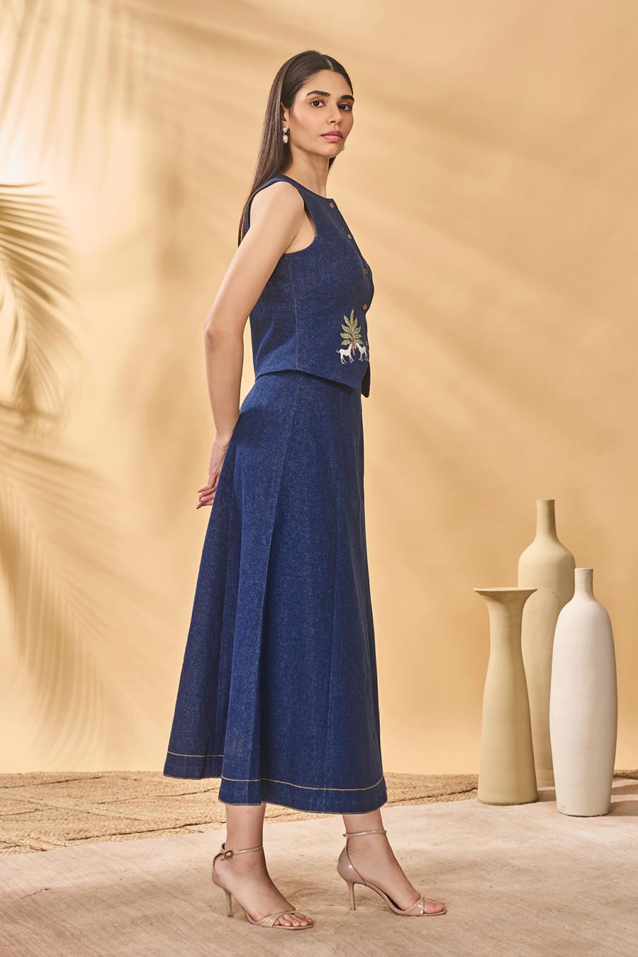 Blue Paw-Tree Denim Patchwork Co-Ord Set