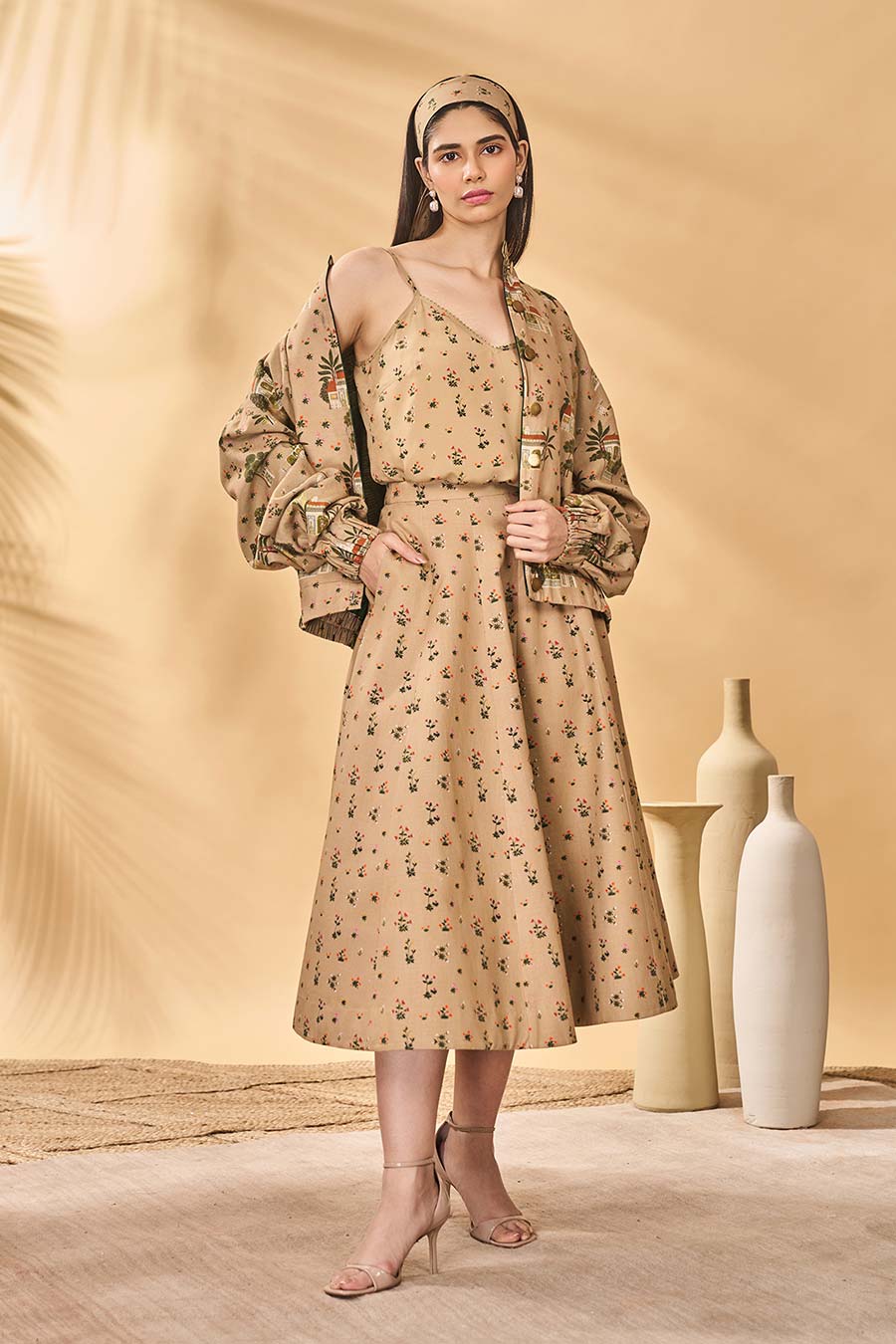 Beige Miniature Dreams Printed Bomber Jacket