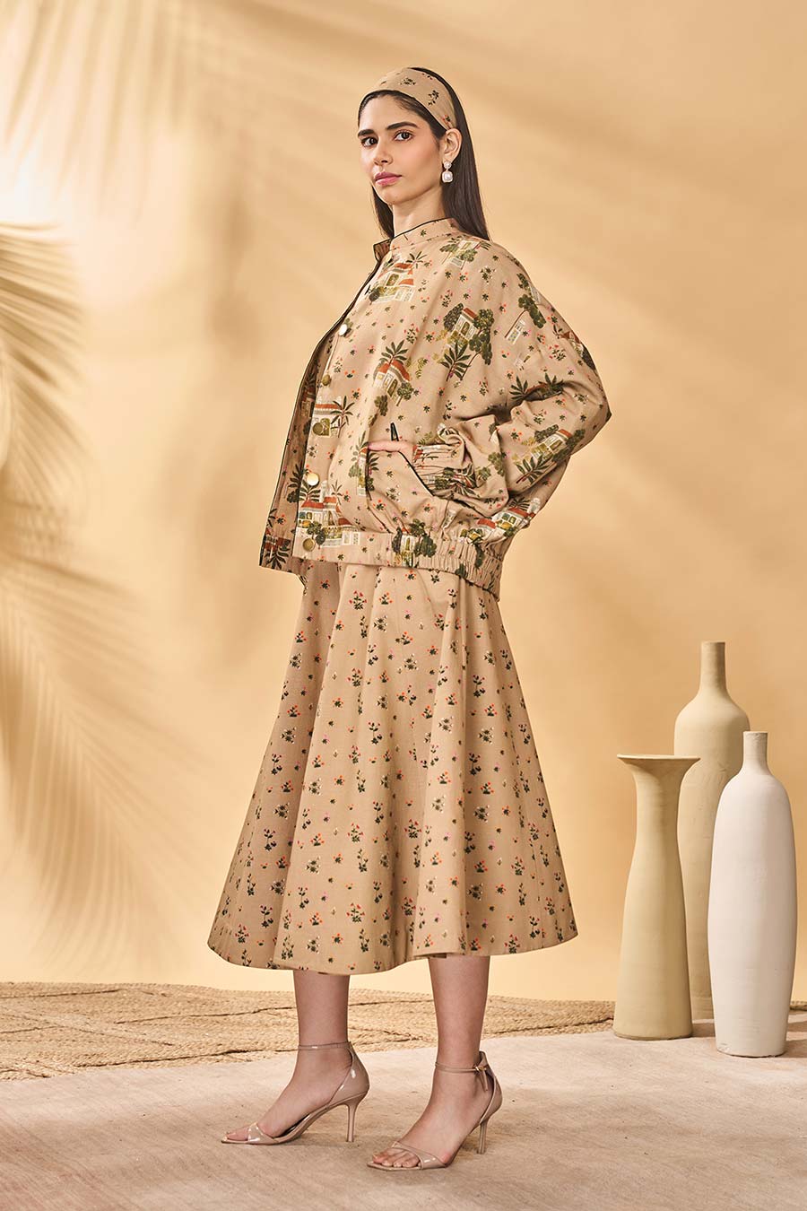 Beige Miniature Dreams Printed Bomber Jacket