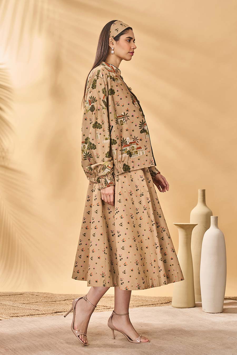 Beige Miniature Dreams Printed Bomber Jacket