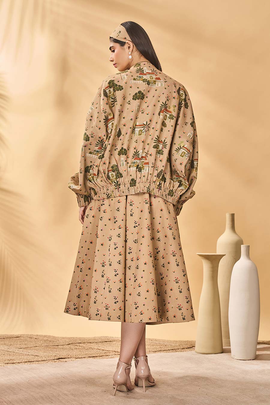 Beige Miniature Dreams Printed Bomber Jacket