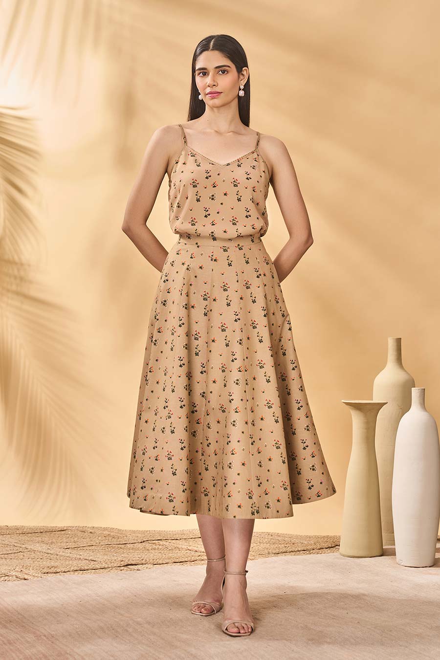 Beige Miniature Dreams Printed Co-Ord Set (3Pc)