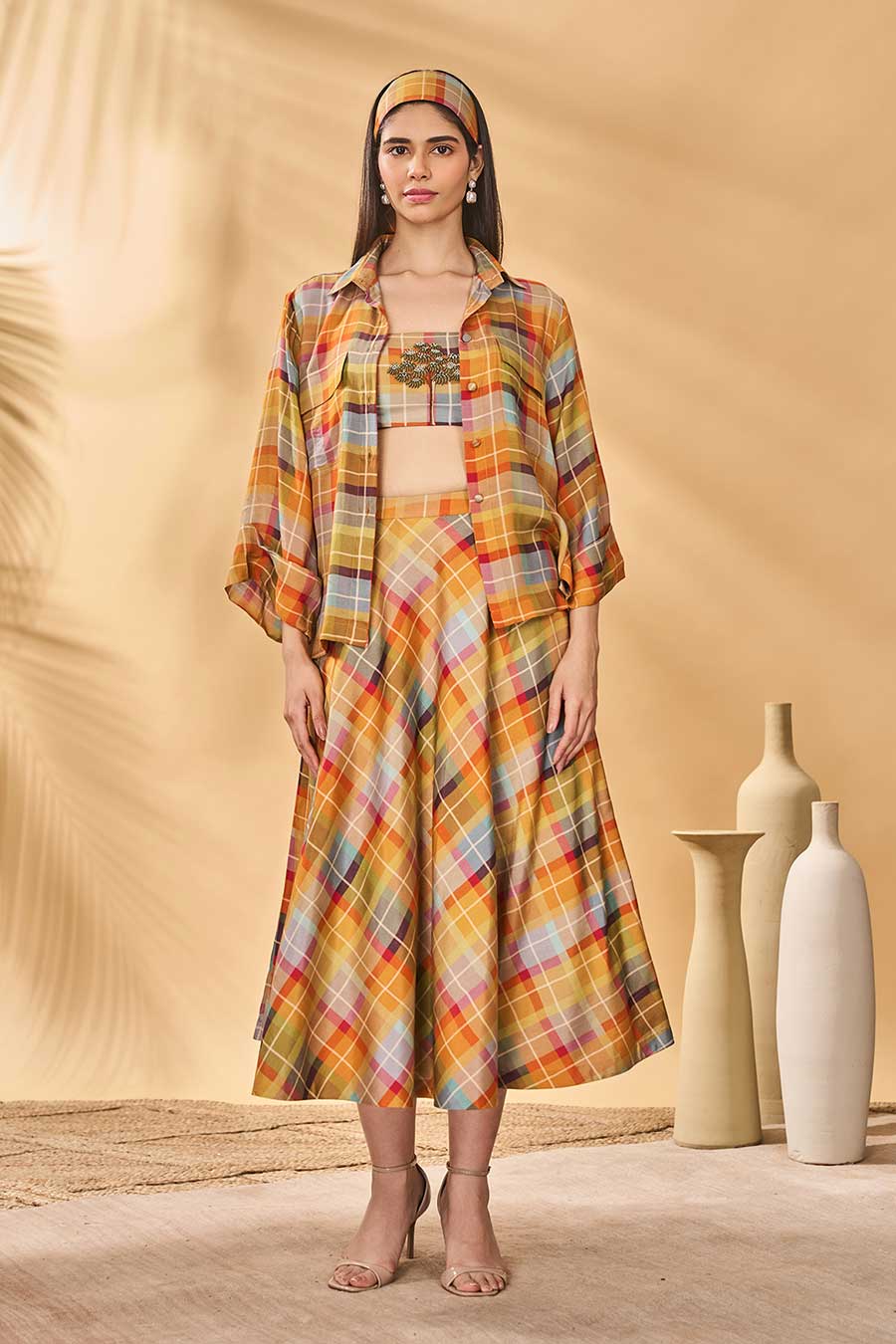 Sundowner Checkered Printed Swing Co-Ord Set (3Pc)