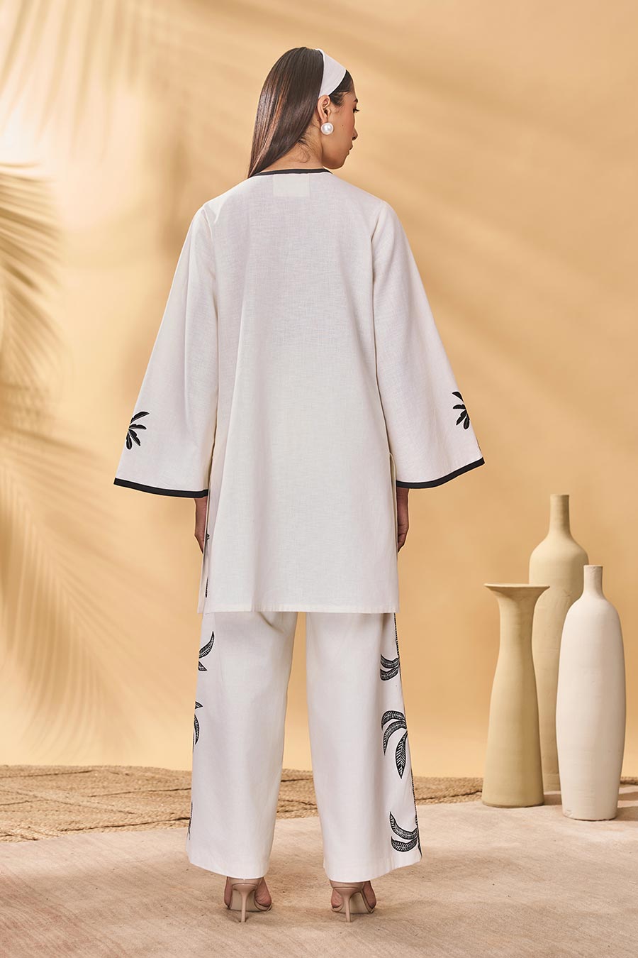 Ivory Trellis Palm Printed Tunic Co-Ord Set