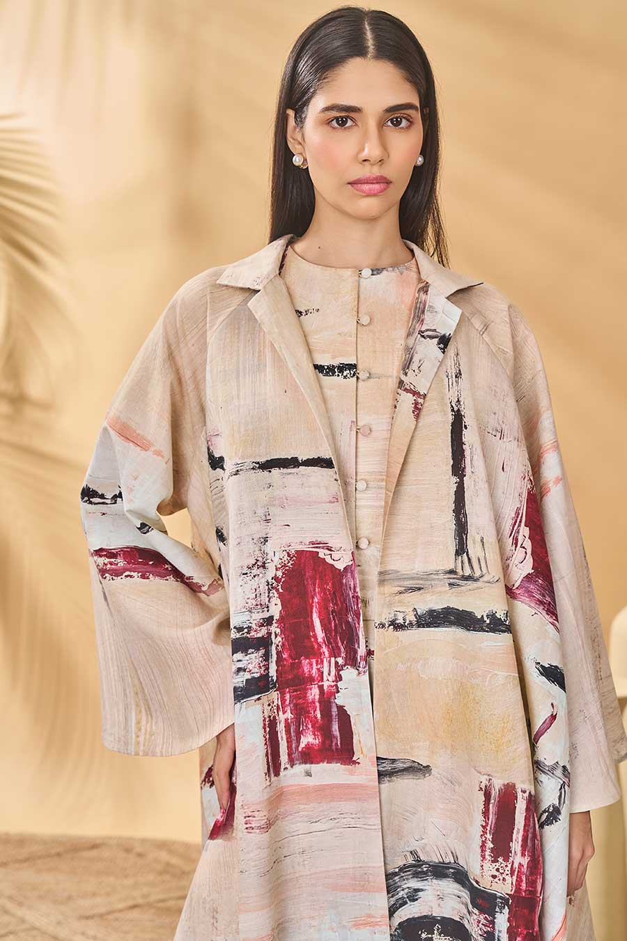 Ivory Chaotic Harmony Printed Co-Ord Set (3Pc)